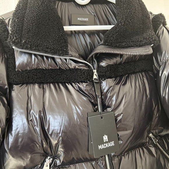 NWT Mackage MIYA-R Puff Down Jacket with Shearling Trim Black - Picture 7 of 10
